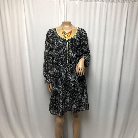 Maurices Dress Womens Size Small Black White Dots Lime Green Trim Long Sleeve - Picture 1 of 8